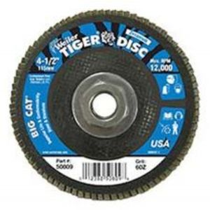 FLAP DISC, BIG CAT ZIRCONIA 4-1/2 60ZG, FLAT PHENOLIC BACKING, 5/8-11 UNC NUT, 50809
