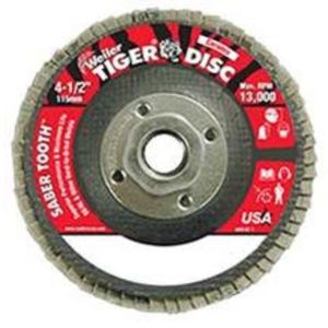 FLAP DISC, SABER TOOTH CERAMIC 4-1/2 40CG, ANGLED PHENOLIC BACKING, 5/8-11 UNC NUT, 50105