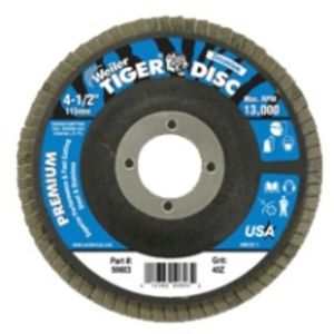 FLAP DISC, TIGER ZIRCONIA 4-1/2 60ZG, ANGLED PHENOLIC BACKING, 7/8 ARBOR HOLE, 50604