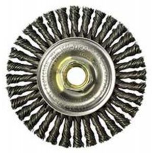 WELD CLEANING BRUSH, ROUGHNECK STRINGER BEAD WHEEL 4, ROOT PASS BRUSH, .020 STEEL FILL, 5/8-11 UNC NUT, 13131