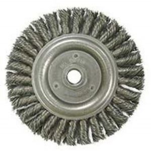 WELD CLEANING BRUSH, ROUGHNECK STRINGER BEAD WHEEL 6, FILLER PASS BRUSH, .023 STEEL FILL, 5/8-11 UNC NUT, 08916